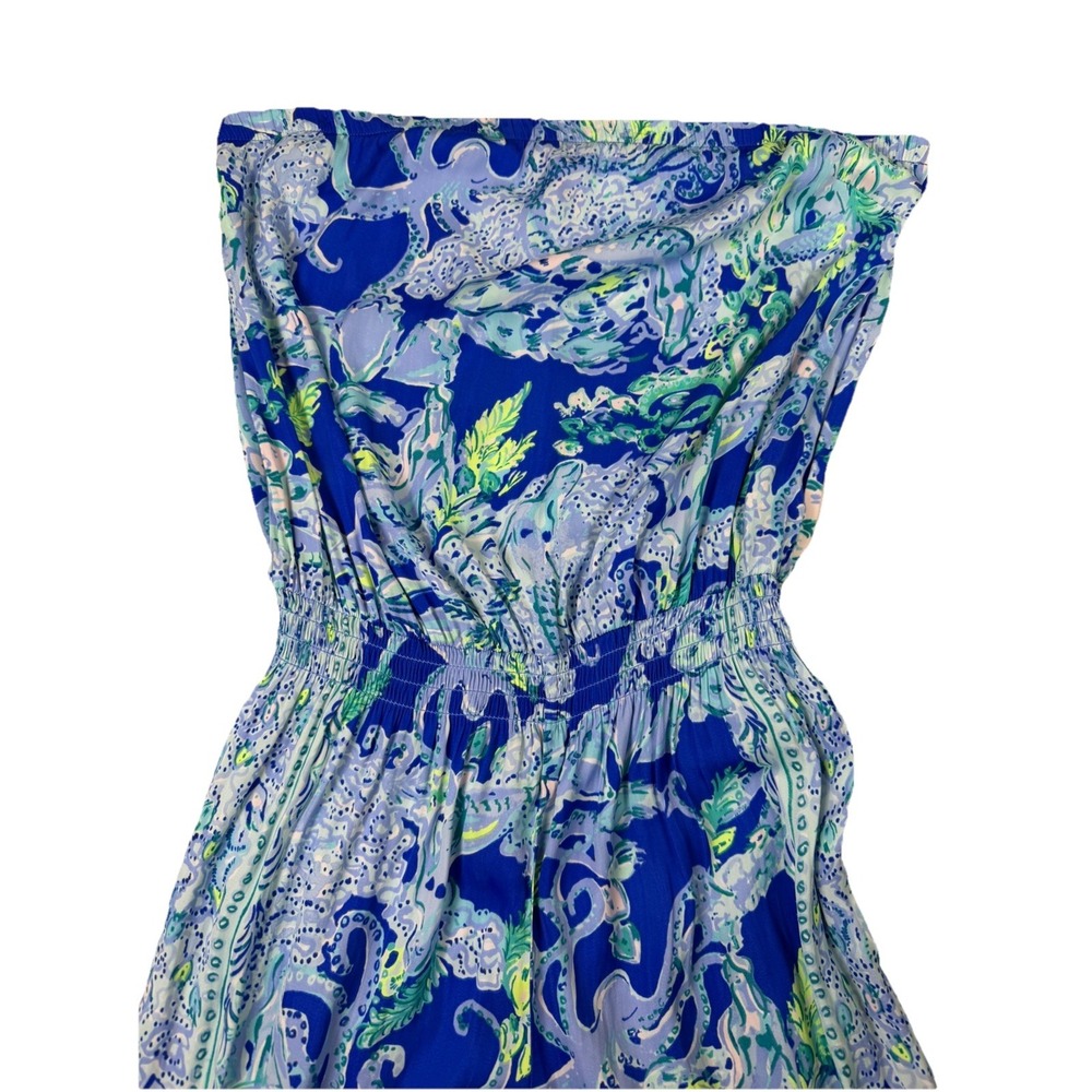 Lilly Pulitzer Pim‎ Jumpsuit Strapless Wide Leg Sea Sirens Print Blue Sz M Beach - Picture 6 of 7